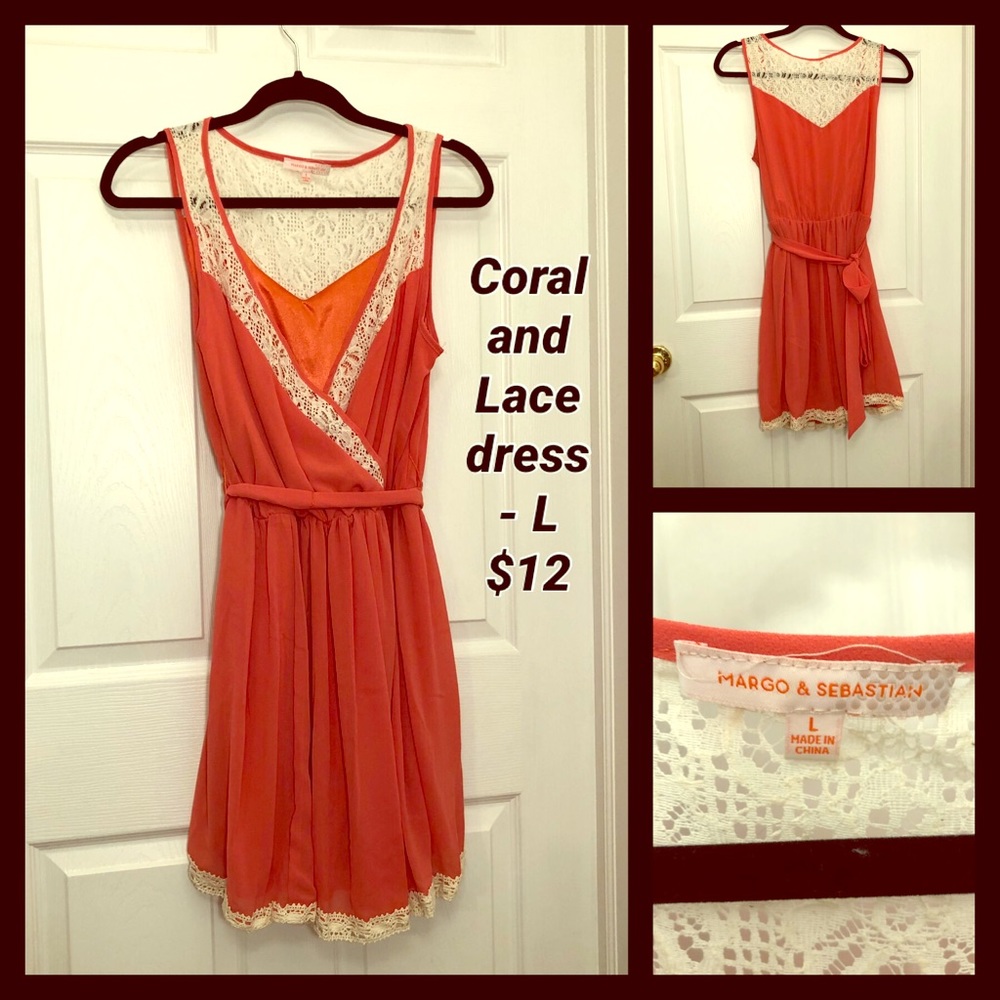 ⭐️3 for $20 bundle⭐️ Coral and lace dress - L
